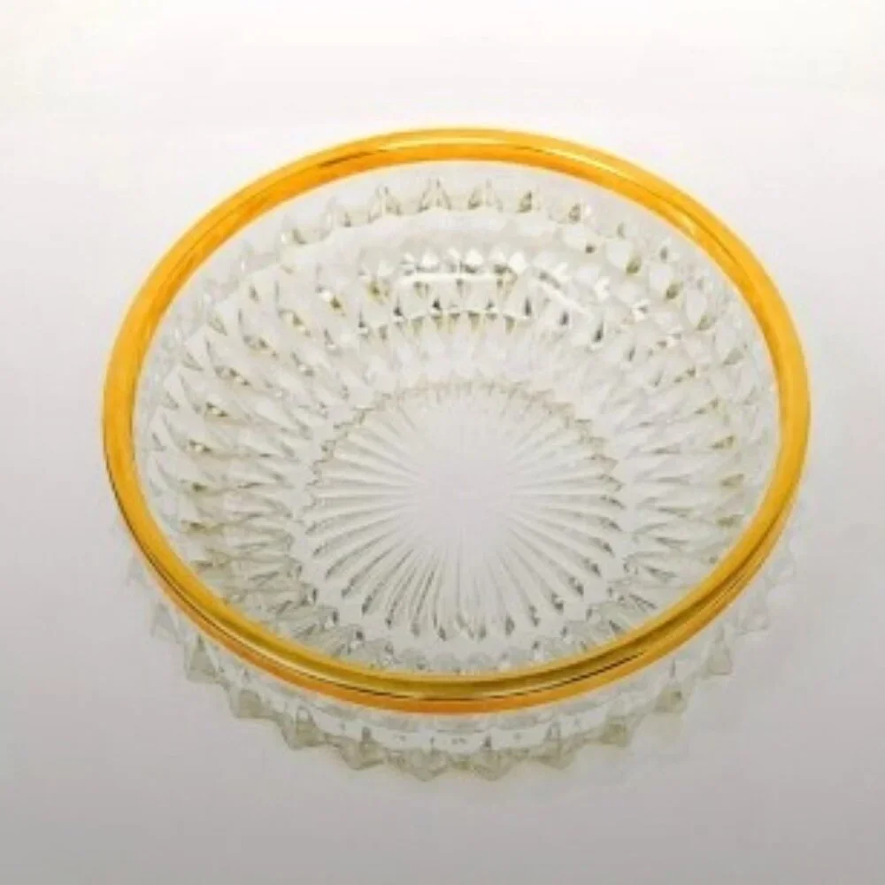German Lead Crystal Bowl - 24K Gilded Rim, 7-inch diameter Starburst Motif 1950s